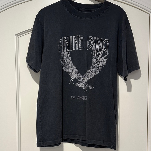 Anine Bing Tops - Anine Bing Charcoal Eagle Tee